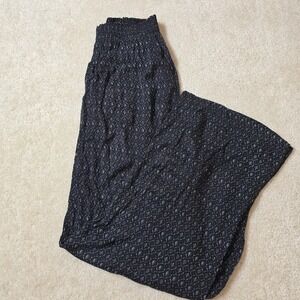 Matty M Palazzo Black Geometric Print Smocked Waist Wide Leg Pants Size S